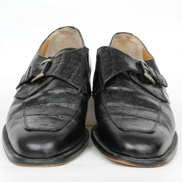 Caporicci Black Genuine Crocodile Monk Strap Loafer Shoes Mens 13 Italy Dress